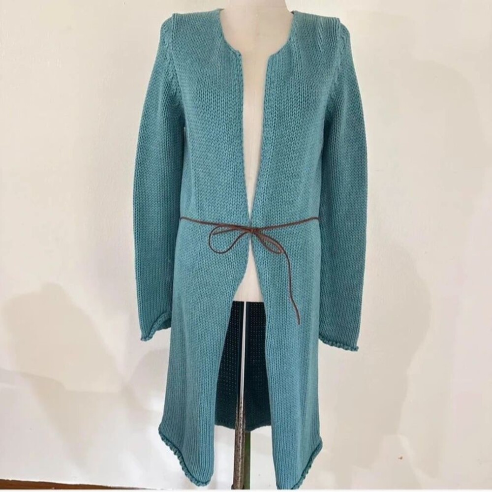 Vintage GAP Chunky Knit Duster Cardigan Sweater Large Turquoise Boho Fairycore